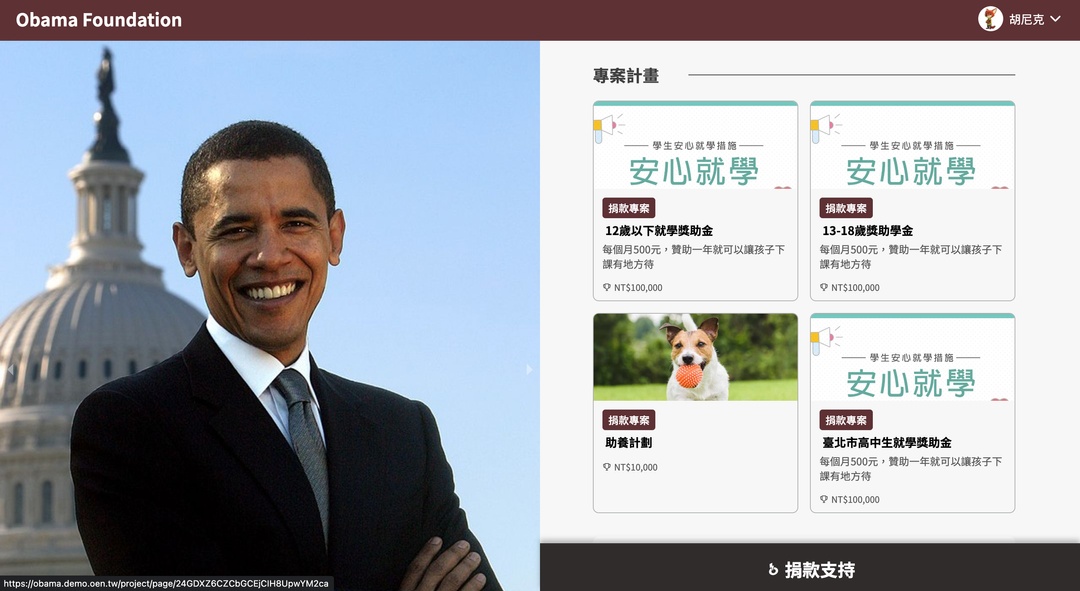 「捐款專案」只能有一個捐款專案頁面嗎?