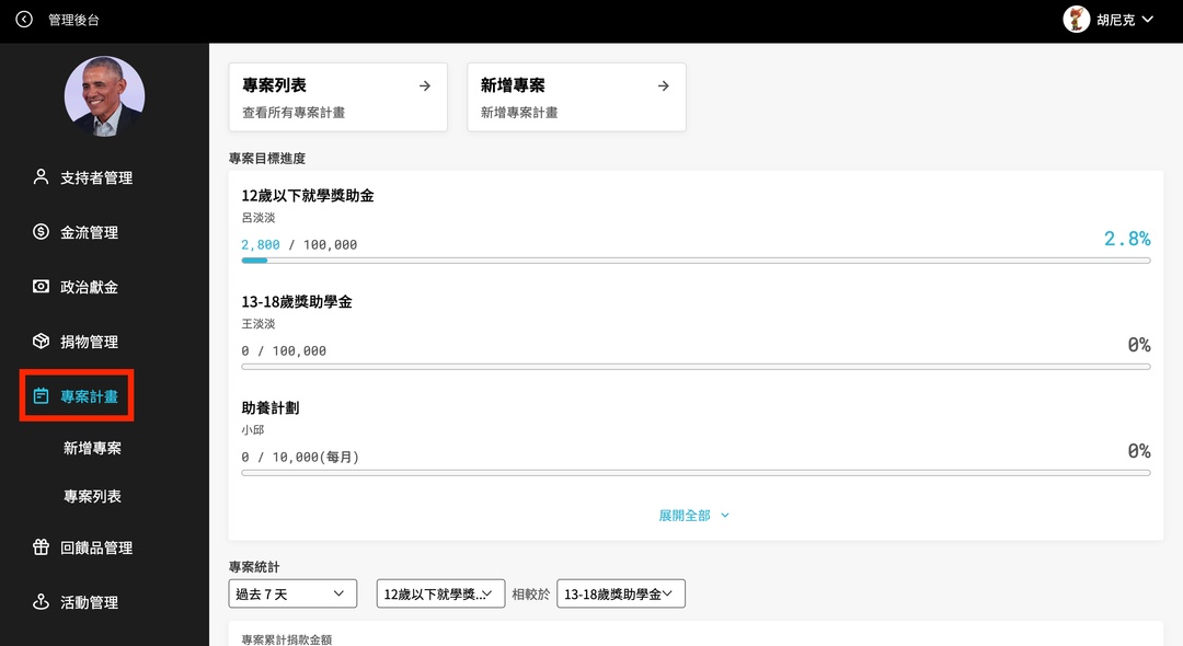 「捐款專案」只能有一個捐款專案頁面嗎?