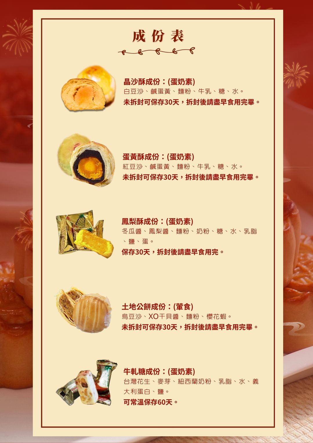 <p>內含麩質、海鮮貝殼類成份，不適宜過敏體質食用</p>
