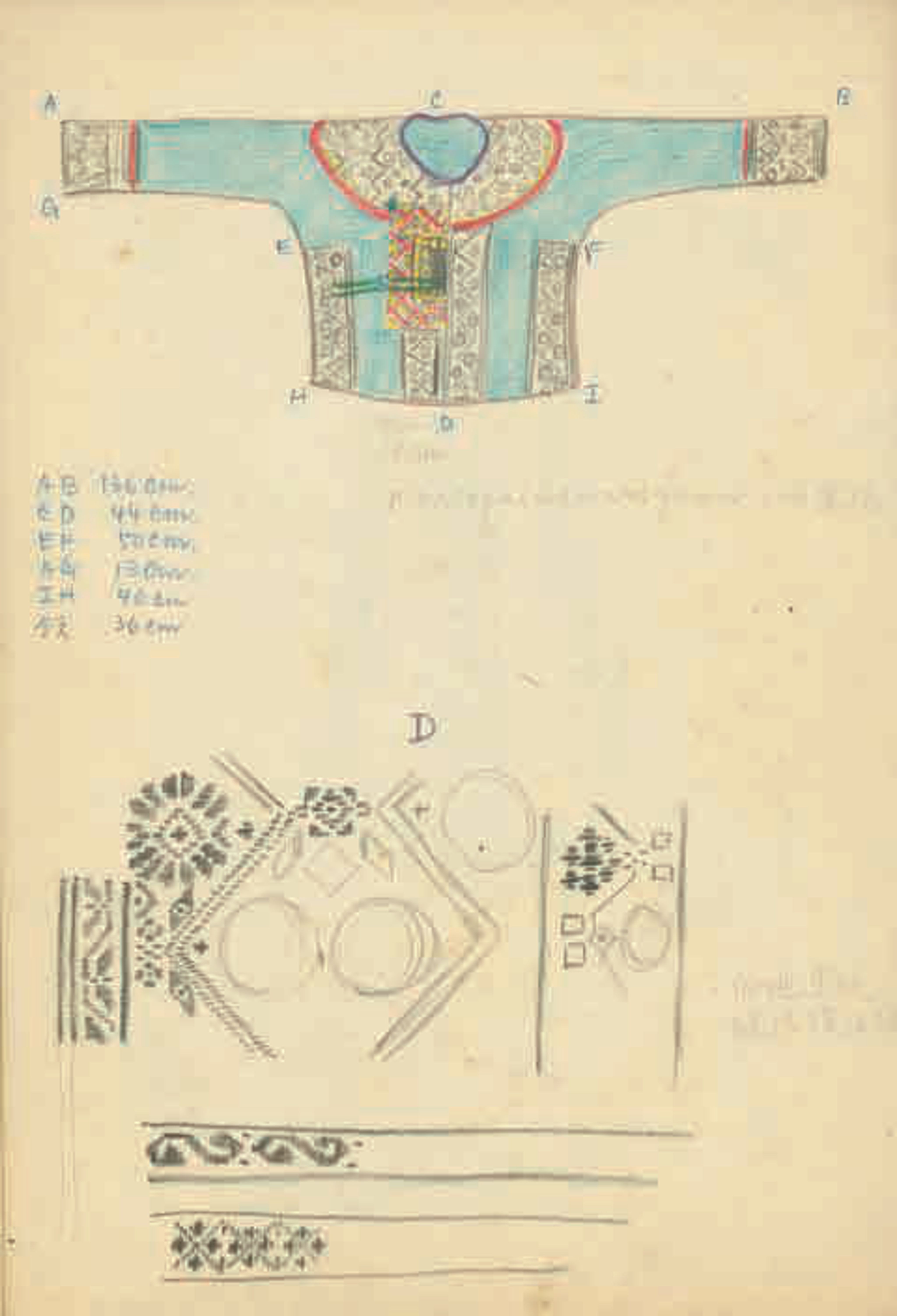 <p><span style="background-color: transparent;">陳奇祿田野筆記:排灣族歐雪霞家的男子短衣圖繪</span></p>
