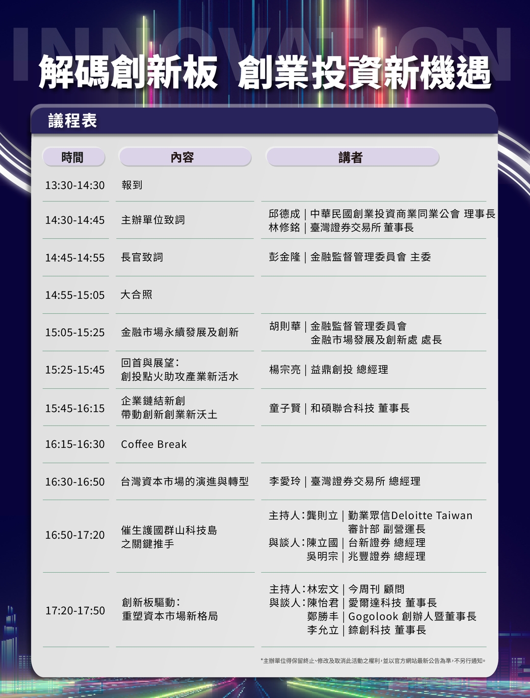 <p><strong>*主辦單位保留議程／講者異動權利</strong></p>