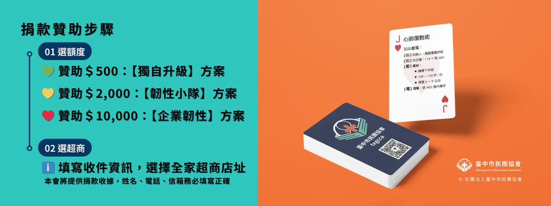 <p>心臟病、排7接龍、99、大老二，是台灣人都熟悉的聚會、殺時間經典遊戲。</p><p>單字卡、筆記小卡是我們以前都用過的學習小物，隨時拿出來加強記憶。</p><p>聽說防災包可放個娛樂小物，想帶Switch、平板但又怕到時沒電。</p><p>🔸🔸🔸🔸🔸🔸🔸🔸🔸🔸🔸🔸🔸🔸🔸</p><p>別擔心！社團法人臺中市民團協會的「韌民撲克」絕對能滿足你</p><p>👥 聚會、殺時間</p><p>💯 民防自主學習</p><p>🎒 防災包娛樂品</p><p>▫️▫️▫️▫️▫️</p><p>同時這也是一個啟動對話，提高身邊親友學習防災、救護等基礎民防的最佳方法。透過遊戲的互動方式降低枯燥感、提升趣味性，讓你輕鬆地向身邊的人介紹民防概念，並在輕鬆的遊戲中自然學習，逐步強化大家的民防知識與技巧，成為能冷靜應對緊急狀況的「韌民」。</p>