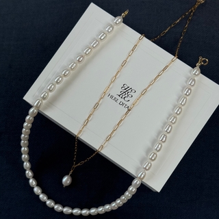 HERE DITAS PEARL DOUBLE NECKLACE 金項鍊組(現貨)