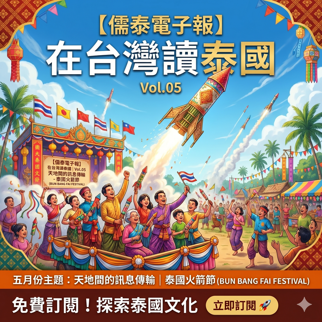 <p class="ql-align-justify"><span style="color: black;">接下來,我們預計每月寄出1封電子報,內容大致會包含這幾種類型:</span></p><p class="ql-align-justify"><br></p><p class="ql-align-justify"><span style="color: rgb(238, 0, 0);">🎤 主題專欄</span><span style="color: black;">---2026年,我們預計整年度談談泰國的節慶。</span></p><p class="ql-align-justify"><span style="color: black;"> 4月 【儒泰電子報】在台灣讀泰國|Vol.05|天地間的訊息傳輸-火箭節</span></p><p class="ql-align-justify"><br></p><p class="ql-align-justify"><span style="color: rgb(238, 0, 0);">🗣 泰文教室</span><span style="color: black;">---隨著主題專欄而規劃</span><span style="color: rgb(0, 0, 0);">短文、詞彙與例句、閱讀理解題型。</span></p><p class="ql-align-justify"><br></p><p class="ql-align-justify"><span style="color: black;">🗓 </span><span style="color: rgb(238, 0, 0);">活動資訊</span><span style="color: black;">---最新的講座、課程、活動等資訊,會優先在電子報公布</span></p><p class="ql-align-justify"><br></p><p class="ql-align-justify"><span style="color: rgb(238, 0, 0);">🎬 電影推薦</span><span style="color: black;">---回顧或推介近期的電影、戲劇。</span></p>